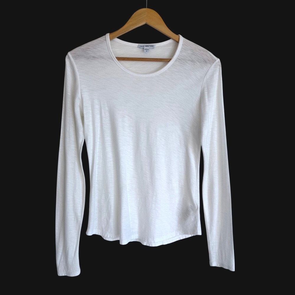 James Perse Long Sleeve Tee XS 0 White Slub Cotton Modal Quiet Luxury Basic